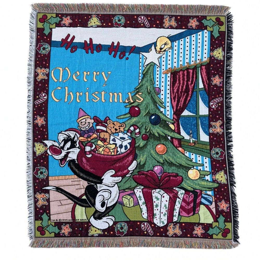 Tweety & Sylvester Christmas Throw, 1999 Warner Bros, 44" x 50", Fringed